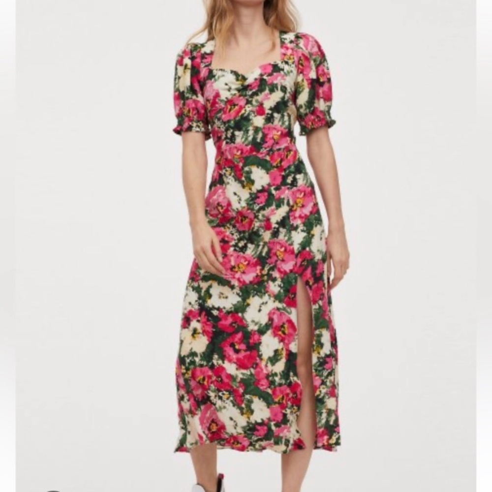 H&M Pink Floral Print Midi Dress